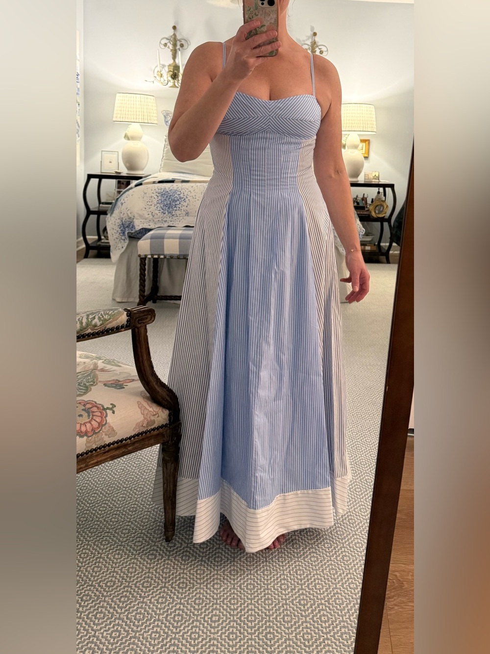 NWOT SIMKHAI Light Blue Striped Spaghetti Strap Midi Dress